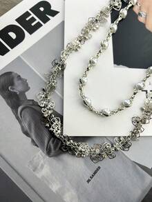 不锈钢心形链，时尚中性奢华配饰，Y2K多功能链，适合搭配包包 - 銀色 - 查看 8