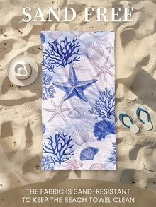 1条印花沙滩巾/泳巾，蓝色贝壳图案浴巾，时尚沙滩巾，超强吸水，适用于浴室、游泳、健身、瑜伽等场合。柔软舒适的超细纤维材质，轻便易携，防风、防晒、防沙，适合夏季旅行度假，也可作为浴室装饰。推荐常规尺寸和大号尺寸（小号35*75厘米，建议150厘米及以上）。 - 彩色 - 查看 5