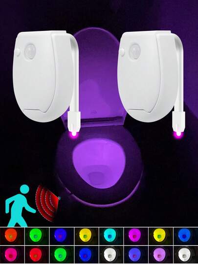 2 Đèn LED RGB cho nhà vệ sinh, cảm biến chuyển động PIR, đèn ngủ 16 màu, nhiều chế độ nhấp nháy, chạy bằng pin, đèn treo nắp bồn cầu nhiều màu sắc, đèn nền cho nhà vệ sinh trong nhà, đèn trang trí nhà cửa độc đáo, nhiều màu sắc, tạo không khí ấm cúng, quà tặng sáng tạo, an toàn và mới lạ.