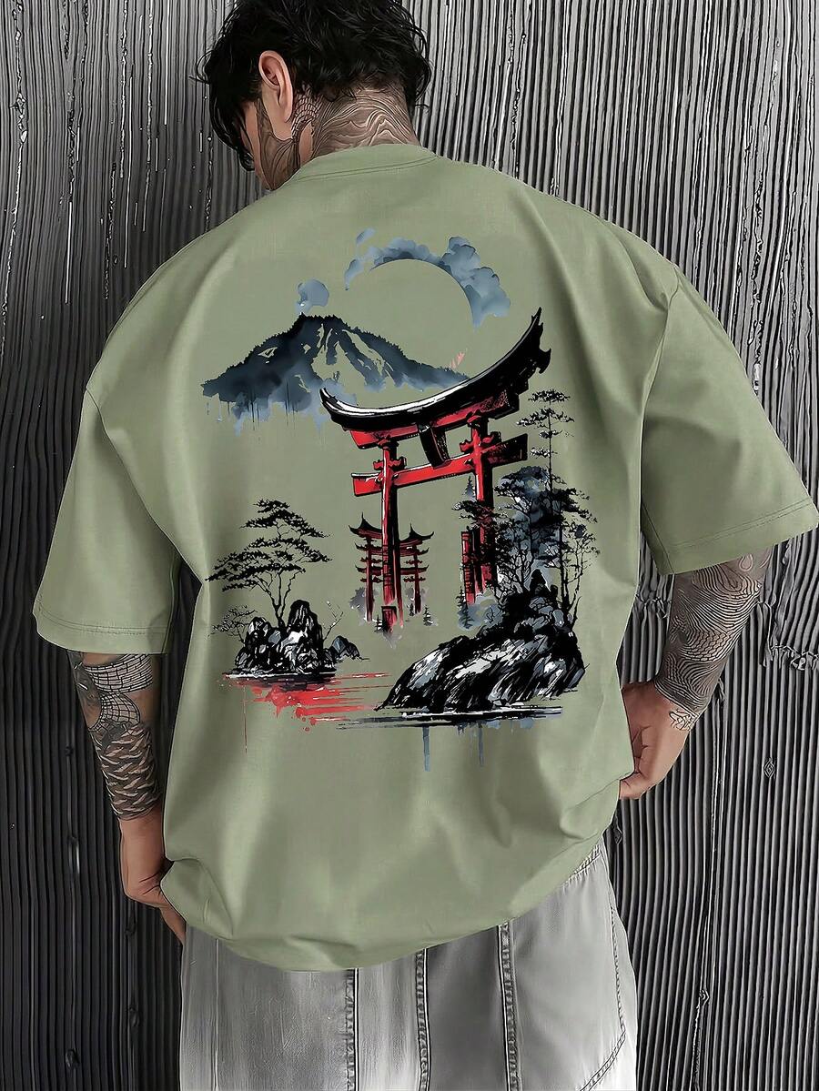 男士时尚印花宽松短袖T恤一件装 | 精致设计 | 夏季必备 | 易于搭配，展现您的风格 - 薄荷綠 - 查看 1