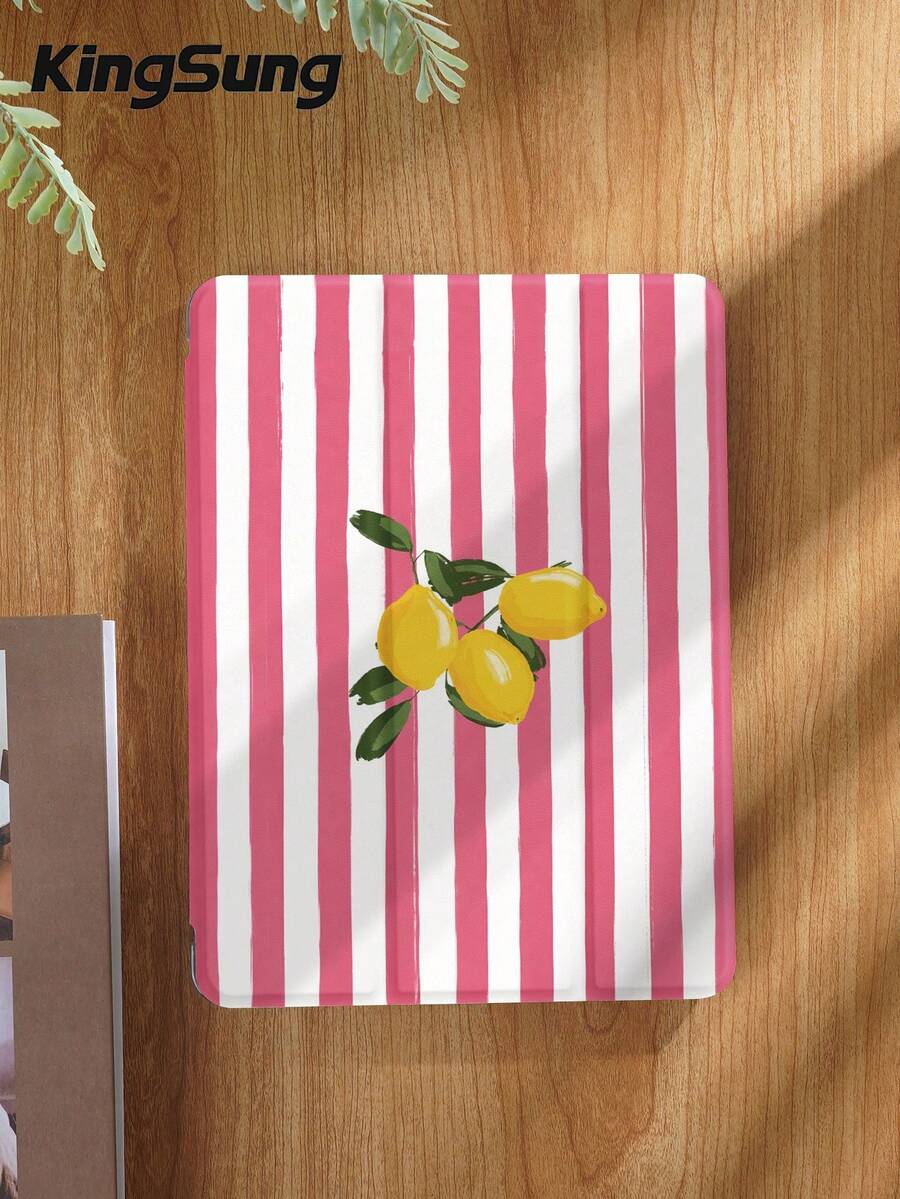 Kingsung Ốp bảo vệ máy tính bảng họa tiết sọc đỏ và chanh, tương thích với iPad 9.7/10.2/10.5/10.9/12.9/Pro 11, thế hệ thứ 10, tương thích với Samsung Galaxy Tab S6 Lite 10.4 inch, tương thích với Kindle Paperwhite thế hệ thứ 12 2024, Kindle thế hệ thứ 11 2022, chống rơi vỡ mềm mại, chân đế thông minh/tự động bật/tắt màn hình.