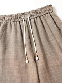 1 pieza Pantalones rectos de hombre con sensación de lino en color albaricoque, cintura elástica con cordón, transpirables y suaves, pantalones de playa casuales para hombre, estilo casual de vacaciones, adecuados para pantalones casuales de verano y playa - Café integral - Ver 7