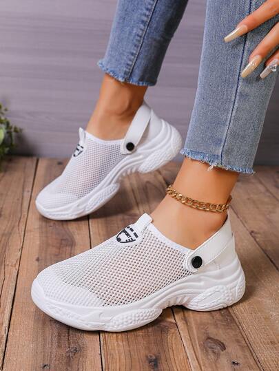 Women's Casual Shoes, Retro Platform Shoes, Fashion Versatile Buckle Slippers, Solid Color Minimalist Design Slip-On Sneakers, Lightweight Comfortable Mesh Breathable Summer Sandals, Suitable For Daily Walking, Work, Party, Vacation, Indoor And Outdoor
