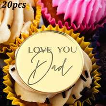 5个/10个/20个金色亚克力“Feliz Dia Papa Best DAD Ever/LOVE YOU Daddy”纸杯蛋糕装饰插牌，适合父亲节生日派对蛋糕装饰 - 彩色 - 查看 16