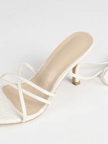 女士白色方头交叉绑带细高跟凉鞋，性感派对时尚简约舒适高跟鞋，增高增腿长 - 白色 - 查看 4