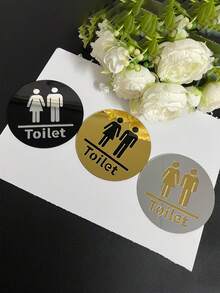 1pc Acrylic Mirror Bathroom Door Sign, Double-Layer Unisex Washroom Indicator, Self-Adhesive Removable, Suitable For Home And Public Restrooms, Home Decor, Bathroom Decor, Acrylic Bathroom Sign - Multicolor - View 4
