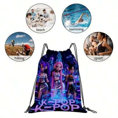 Hasbro 1pc Korean Style Graphic Drawstring Backpack, Oxford Cloth Soft Shell, Lightweight & Portable Gym Bag, Multi-Pocket, Travel, Sports, Casual Use, Machine Washable
