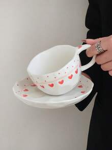 Bộ 1 tách và đĩa sứ hình trái tim bất đối xứng thủ công, tách cà phê sáng tạo để pha latte art, tách tráng miệng, quà tặng bạn gái, tách trà chiều, tách sữa bữa sáng, đĩa tráng miệng hình trái tim dễ thương, thích hợp cho nhà hàng, quán cà phê, văn phòng, cửa hàng tráng miệng. - Nhiều màu - Xem 9