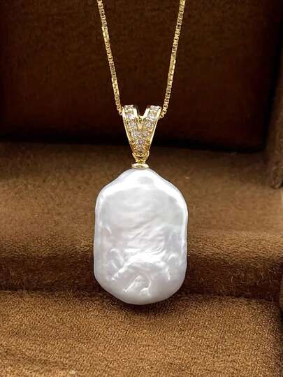 1件优雅立方氧化锆和仿珍珠项链吊坠，适合女性作为情人节礼物、订婚纪念日派对首饰