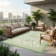 Studyset 9x12 FT Outdoor Rug, Waterproof Reversible Plastic Straw Outdoor Patio Rug, Botanical Grove Vintage Cottage Outdoor Area Rug Carpet For RV, Deck, Picnic, Beach, Backyard - Màu xanh lá - Xem 3