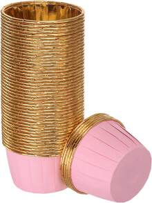 50 cốc giấy nhôm đựng bánh cupcake 3.5oz, khuôn nướng bánh muffin dùng một lần 50*39mm, cốc đựng bánh muffin bằng nhôm dùng cho tiệc sinh nhật, đám cưới, lễ hội, màu hồng vàng/xanh vàng. - Xem 2