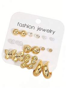 18件套时尚仿珍珠CCB蝴蝶结、心形、海星、水滴耳钉套装，适合女性日常、旅行、度假佩戴，可作为女友礼物，C形耳环套装，也是送给朋友、家人、母亲节的最佳礼物。 - 彩色 - 查看 13