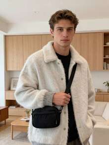 男士休闲尼龙斜挎包，轻便小巧的单肩包，适合日常通勤、旅行和户外活动，时尚迷你肩包，带多个口袋 - 黑色 - 查看 11