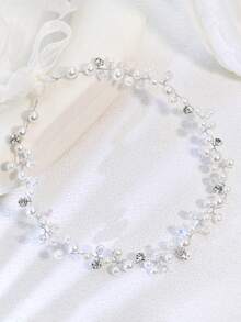 1 Peça Tiara Elegante e da Moda com Decoração Delicada de Pérolas e Strass, Adequada para Uso Diário Casual, Festa, Reunião, Banquete de Festival - Prata - Visão 9