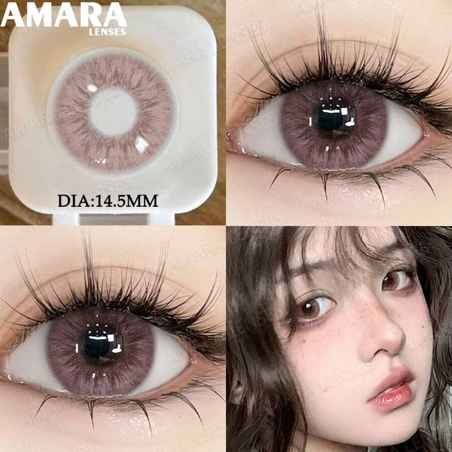 Kính áp tròng AMARA 1 cặp, phù hợp cho mắt, loại dùng một lần, tròng kính màu nâu tự nhiên, xám, hồng, tím, xanh dương, mềm mại