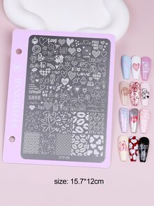 1 khuôn dập móng tay hình trái tim in hình môi, khuôn dập móng họa tiết trái tim hỗn hợp, dụng cụ tự làm móng lãng mạn cho ngày Valentine, khuôn dập móng bằng thép không gỉ có thể tái sử dụng, dụng cụ làm móng khắc họa tiết. - Nhiều màu - Xem 5