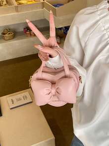 新款可爱心形蝴蝶结手提包，女孩配饰，口红斜挎包 - 粉色 - 查看 5