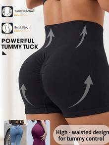 Quần short định hình cạp cao màu trơn, quần short bó sát màu đen dành cho nữ tập thể dục, quần lót định hình bụng, quà Giáng sinh, quần legging spandex dành cho nữ, đồ lót nữ - màu đen - Xem 1