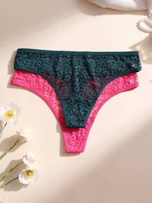 2pcs/Set Plus Size Women Sexy Low Waist Seamless Leopard Lace Patchwork Panties, Soft Breathable Casual Underwear For Daily, Sports, Yoga - Multicolor - View 7