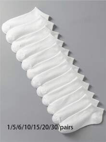 12pcs White Solid Color Breathable Deodorizing Women's Ankle Socks - White - View 4