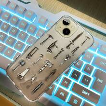 Funda de teléfono transparente con diseño de herramienta chapada en metal, estilo gótico punk, compatible con iPhone 13/14/15/16/17 Pro Max, estilo personalizado, protección de cámara, estilo Ins, cubierta trasera transparente de resina, diseño de nicho - transparente - Ver 6