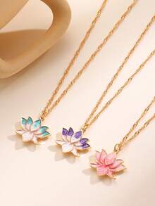 Vintage Elegant Colorful Lotus Flower Pendant Necklace, Women's Lotus Flower Choker Necklace, Suitable For Daily, Party, Date, Festival, Summer Beach Vacation, Gift For Friends, Family, Couples, Jewelry Accessory - Multicolor - View 16
