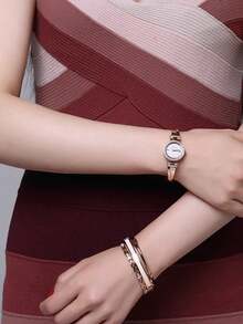 Anne Klein Bộ đồng hồ đeo tay cao cấp đính pha lê dành cho nữ, đồng hồ thạch anh, trang sức quà tặng cho bạn gái, vợ. - Hoa hồng vàng - Xem 9