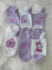 Meia invisível feminina estampada algodão fina primavera verão, meia soquete antiderrapante que não escorrega, desenhos coelho elefante coala pato, cano baixo, várias cores disponíveis - Malva - Visão 1