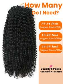 3包150克蓬松卷曲钩针编织假发，羽毛线波西米亚风编织钩针真人发接发，沙龙级隐形效果，适合发量较少的女性，卷曲Remy真人发，非洲蓬松卷曲微结预环奇迹结接发 - Natural Black - 查看 4