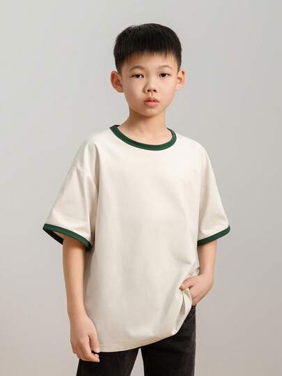 男童休闲撞色圆领短袖T恤，夏季上衣