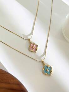 1 pieza Collar de cadena de clavícula delicado de acero inoxidable chapado en oro de 18K con diseño de trébol de cuatro hojas esmaltado de acero de titanio de moda para mujeres - Collar de trébol de cuatro hojas - Ver 3