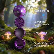 2.5 Inch Mushroom Shaped Metal Grinder, Durable Aluminum Alloy Grinder, Kitchen Spice, Pepper/Herb Grinder - Purple - View 3