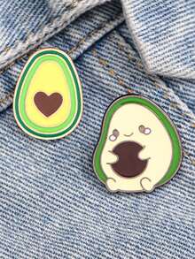 半枚牛油果胸针，渐变层叠心形，创意卡通拟人设计，百搭金属徽章配饰 - 彩色 - 查看 7