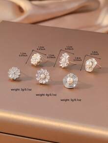 Bộ 3 đôi bông tai đính đá Zirconia bất đối xứng, kiểu dáng giản dị, phù hợp để đeo hàng ngày. - Nhiều màu - Xem 3