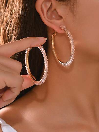 一对波西米亚乡村风水晶串珠耳环，甜美几何圆形耳环，女士假日海滩配饰