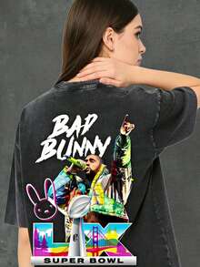 230 Cotton T-ShirtBadBunny Bowl Premium T-Shirt Mens And Womens T-Shirts Benito Bowl Fan Gift 230G Washed High-Quality C - 黑色 - 查看 3