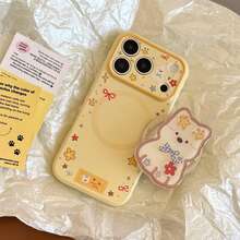 GUCADI 柠檬黄磁性闪粉+星星闪粉狗狗摇晃磁性手机壳,适用于 17 Pro Max、16 英寸奶油黄小狗磁性手机壳、15 英寸软壳、17 英寸可爱、个性化、创意、几何、韩式、卡通风格、小众、ins 风格 - 檸檬黃 - 查看 7