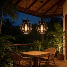 2pcs Solar Powered Metal Garden Lights, Outdoor Decorative Hanging Lanterns, Garden Yard Ambient Lighting - Multicolor - View 3
