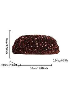 Dedoo Metal Chain Sequined Handbag, Women's Clutch/Crossbody Bag, Multi-Functional Commuter, Date, Party, Evening Bag, Casual Shoulder/Crossbody Bag, Suitable For Evening Cocktail Parties And Daily Commutes. - Red - View 2