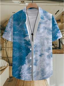 Ocean Wave Pattern Symbolizing Freedom Strength And The Endless Energy Of Nature 3D Print Casual Beach Style Short Sleeve Men Shirt Summer Fashion Top - trắng - Xem 4