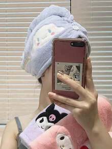 SANRIO 加厚超吸水快乾居家洗髮帽，可愛珊瑚絨蝴蝶結貓咪刺繡髮帽，柔軟吸水，適合浴室配件，生日禮物、情人節與學期末完美禮物 - 彩色 - 查看 8