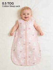 0.5tog 100% Cotton Knitted Sleeping Bag, Breathable & Comfortable Sleeveless Infant Swaddle Wrap With Cute Prints, For Newborn 0-18M Summer - Multicolor - View 15