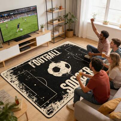 1 pieza Alfombra con diseño de campo de fútbol en blanco y negro, incluye patrón de fútbol, adecuado para la Copa Mundial, decoración de alfombra abstracta moderna es el regalo perfecto para espacios al aire libre. Estilo minimalista escandinavo adecuado para alfombra de sala de estar, decoración del hogar, aplicable a vestíbulo, dormitorio, armario, alfombra de sala de estar, alfombra de área, tapete, decoración del hogar, alfombra grande de sala de estar, alfombra redonda, decoración del hogar de la sala de estar, decoración de la habitación