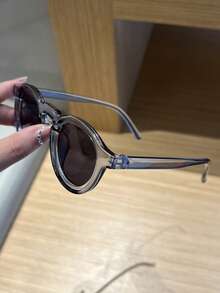 1pc Men's Casual Retro Round Gray Fashion Fashion Glasses, Suitable For Daily Wear And Street Photography - Transparent Gray Frame Black Gray Film - View 1