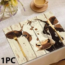 Bộ 4/6/8 chiếc, khăn trải bàn họa tiết bò sữa, trang trí tiệc, khăn trải bàn bằng vải lanh, đế lót ly in hình có thể giặt được, tấm bảo vệ bề mặt, vật trang trí lý tưởng cho nhà bếp trong dịp lễ và các buổi họp mặt gia đình. - Nhiều màu - Xem 12