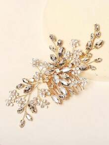 1pc Women's Luxury Style Faux Pearls , Crystals & Rhinestone Decor Hair Comb, Perfect For Bridal Updo Royal Boho Tiaras - 金子 - 查看 4