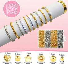 Bộ 1500 hạt đệm, hạt tròn hình ngôi sao màu vàng và bạc, dùng để làm trang sức. - Nhiều màu - Xem 8