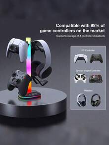 RGB 4-In-1 Controller & Headset Stand, Slow Charging USB Type-C Port, Multi-Mode LED Gaming Lights, USB Powered (No Battery), ABS Desktop Organizer, Only Compatible With Standard Game Controllers And Headsets, Accessories Not Included - View 8
