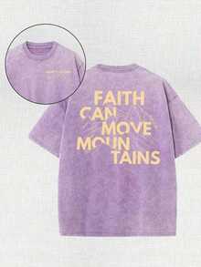 Nuevas camisetas de moda para hombre de primavera y verano, con estampado de letras "Belief Can Move Mountains", camisetas lavadas de alta calidad, camisetas modernas y versátiles, ropa de exterior para hombre. - Gris - Ver 12