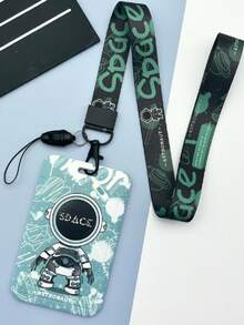 1 Pc Cartoon Astronaut Card Holder Bus Card Campus Card Bag With Hanging Rope Sliding Card Protection Cover Idol Small Card Box Suitable For Daily Use - Lanyard Clip - View 2